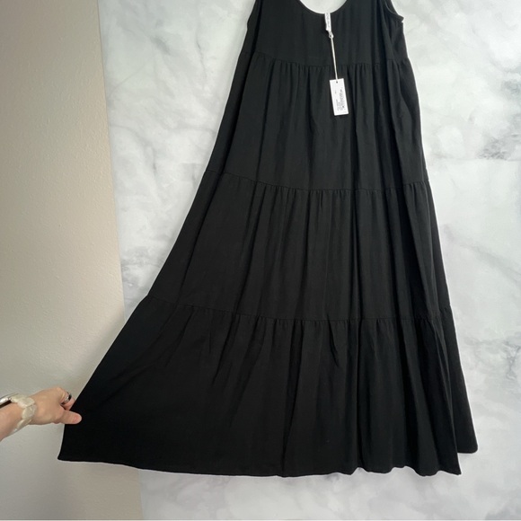 NWT Rachel Pally Adelaide Linen Tie Shoulder Tiered Midi Maxi Dress Black Boho L - Picture 4 of 7